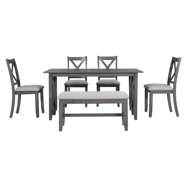 maocao hoom 6Piece Gray Wood Outdoor Dining Set with Gray Cushion