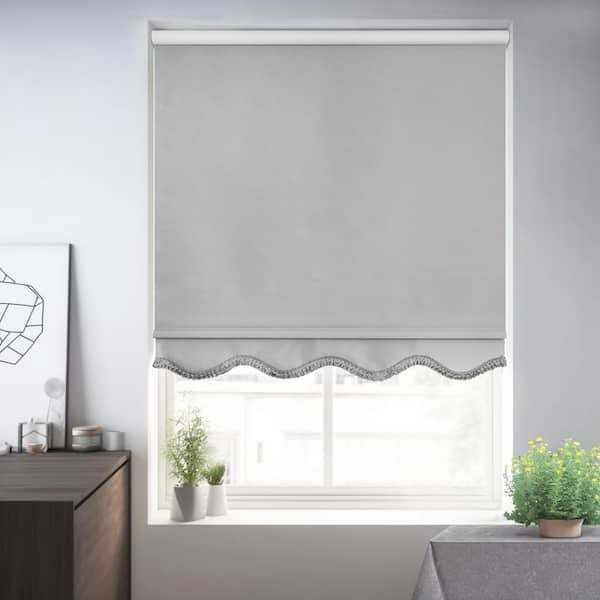 Chicology Fringe Gray Solid Cordless Blackout Privacy Vinyl Roller Shade 67.5 in. W x 64 in. L