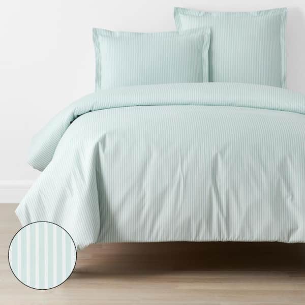 The Company Store Company Cotton Mariel Stripes Sea Blue Twin XL Cotton Percale Duvet Cover