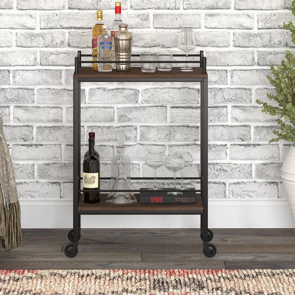 Alder Brown 23" Wood and Metal Bar Cart with Storage