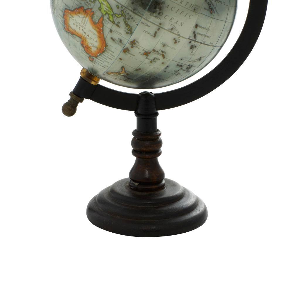 Elegant Mango Wood & Iron Spinning Globe, 6"W x 10"H, Multicolor