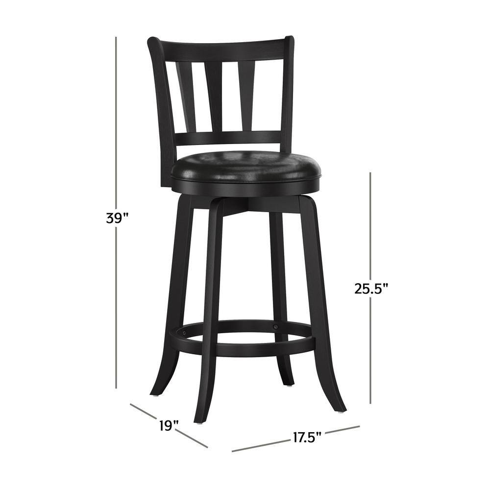 Black Wood and Faux Leather Swivel Counter Stool