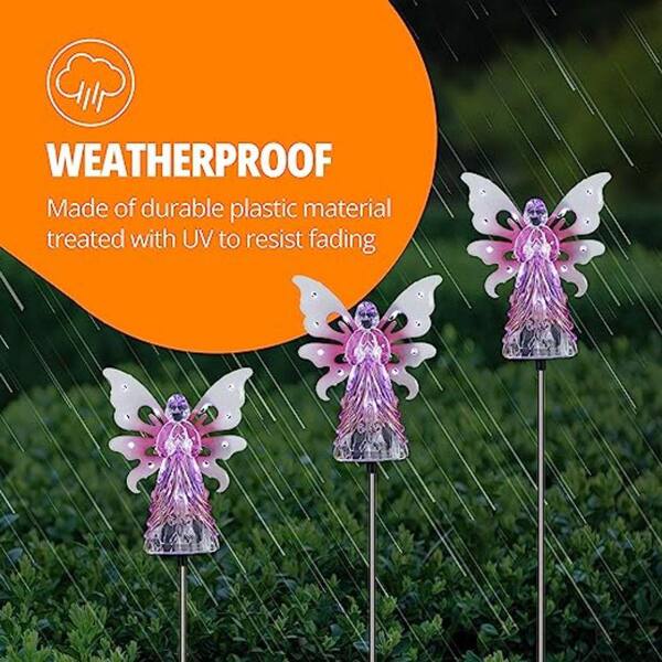 Cubilan 7 in. x 40 in. Garden Solar Lights, Decorative Angel Garden Stake,  13 LEDs, Cute Yard and Pathway Decor, in Pink, B0868XHBG8 - The Home Depot