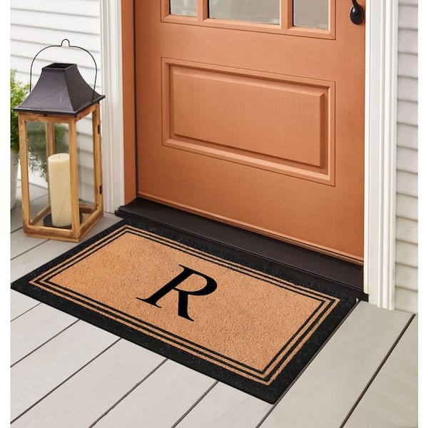 A1 Home Collections A1HC Beige 18 in. x 30 in. Natural Coir Heavy Duty PVC Backing Outdoor Monogrammed R Door Mat