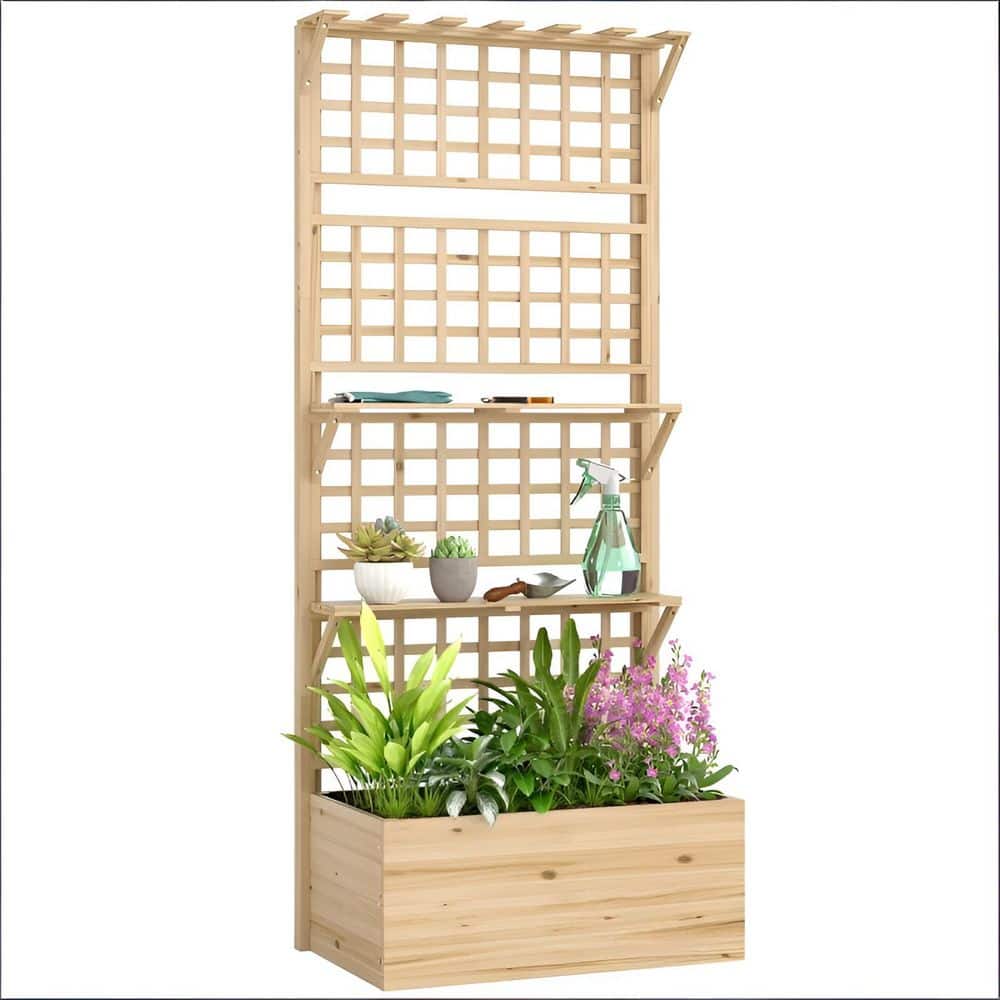 Wood Rectangular Outdoor Garden Trellis Raised Garden Bed with