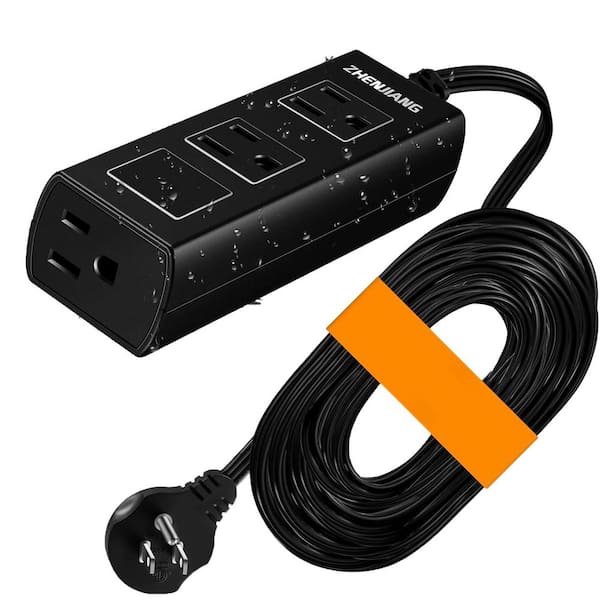 10 ft. 1 / 1 Heavy Duty Waterproof Outdoor Extension Cord with Surge Protector Weather Resistant Flame Retardant Black