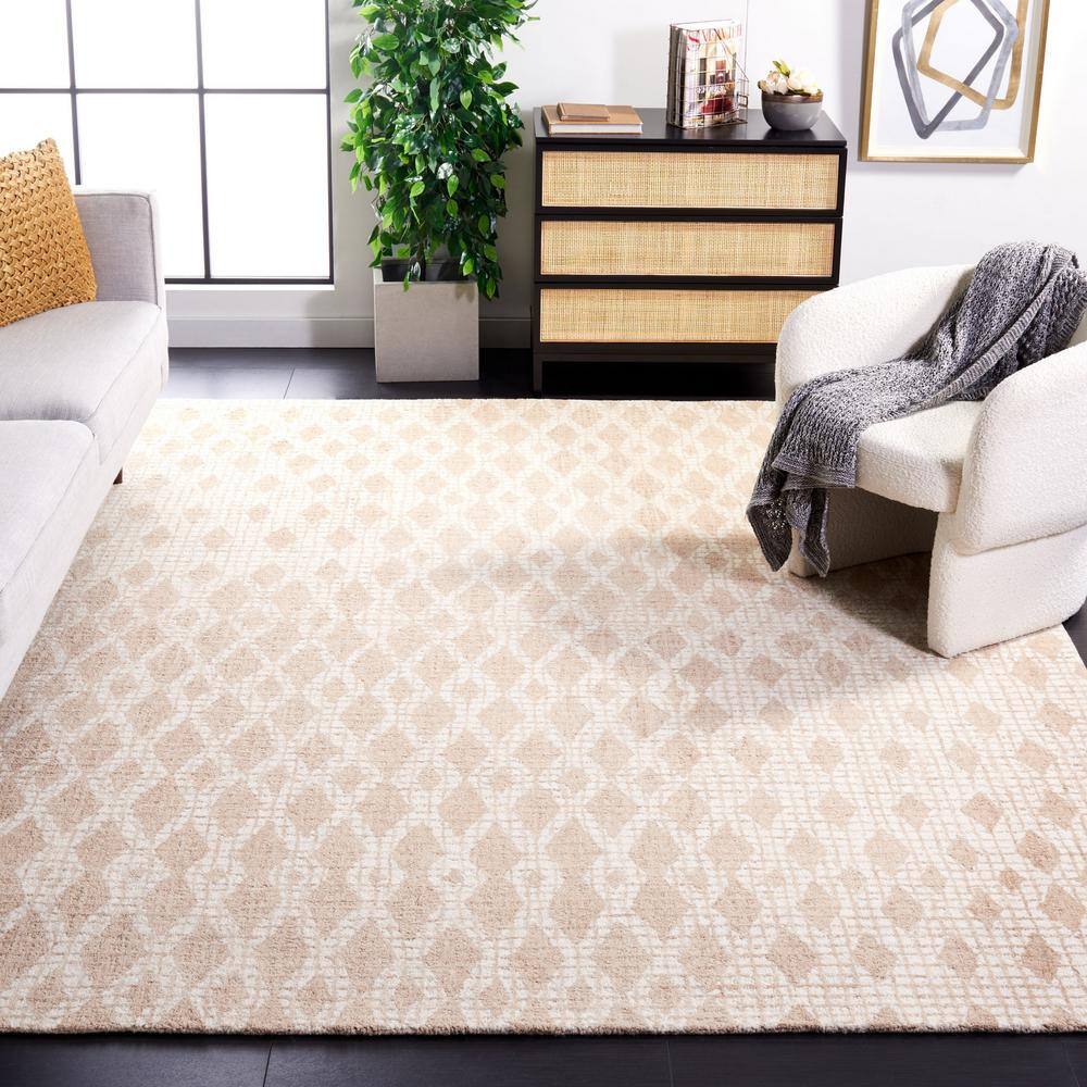Ivory Abstract Handmade Wool Tufted 8' x 10' Rug