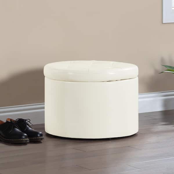 Convenience Concepts Designs4Comfort Round Shoe Ottoman, Ivory