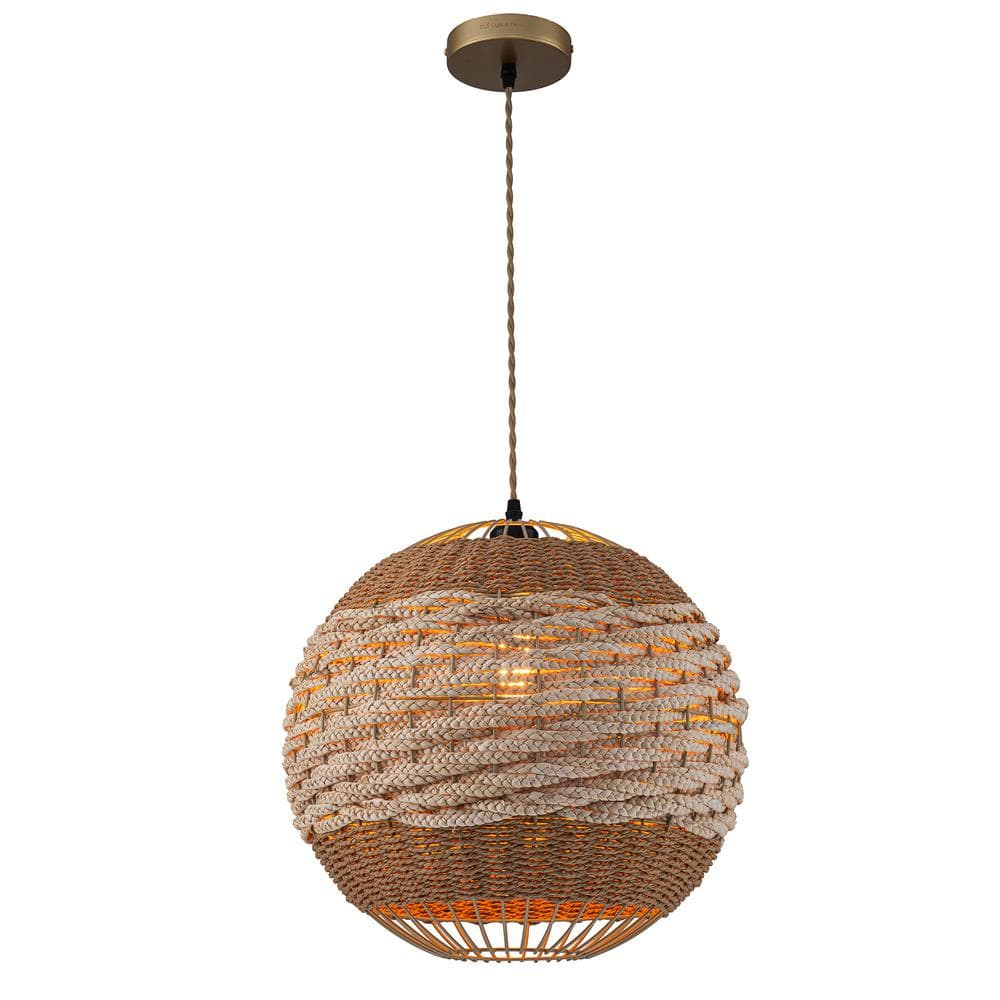Palma 1-Light 2-Tone Natural Woven Globe Pendant Light in Brass Finish price history on PriceWatchPro