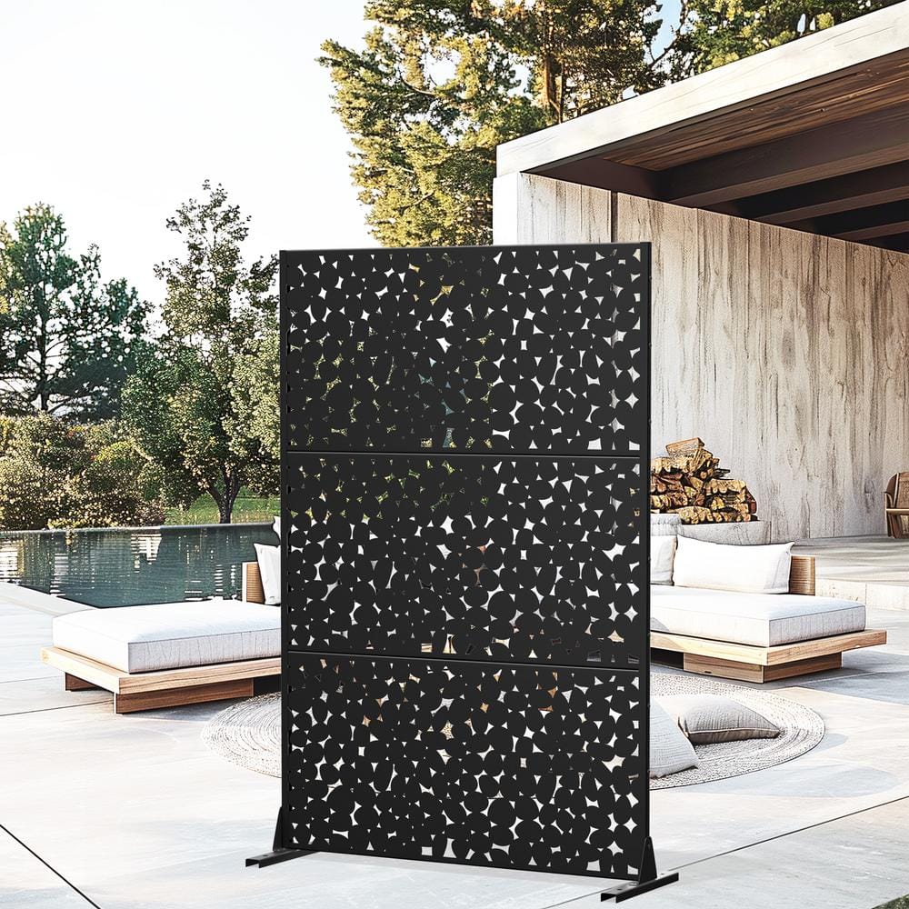72 in. H x 47 in. W Outdoor Metal Privacy Screen Garden Fence Cobble Patter