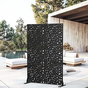 72 in. H x 47 in. W Outdoor Metal Privacy Screen Garden Fence Cobble Pattern Wall Applique in Black