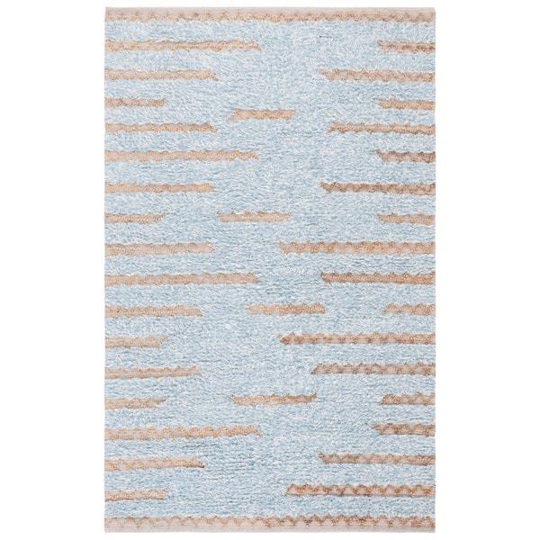 Natura 6 ft. x 9 ft. Blue/Natural Chevron Flokati Striped Area Rug