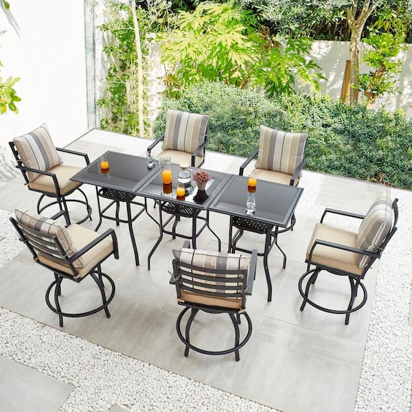 Patio Festival 9-Piece Metal Outdoor Dining Set with Beige Cushions