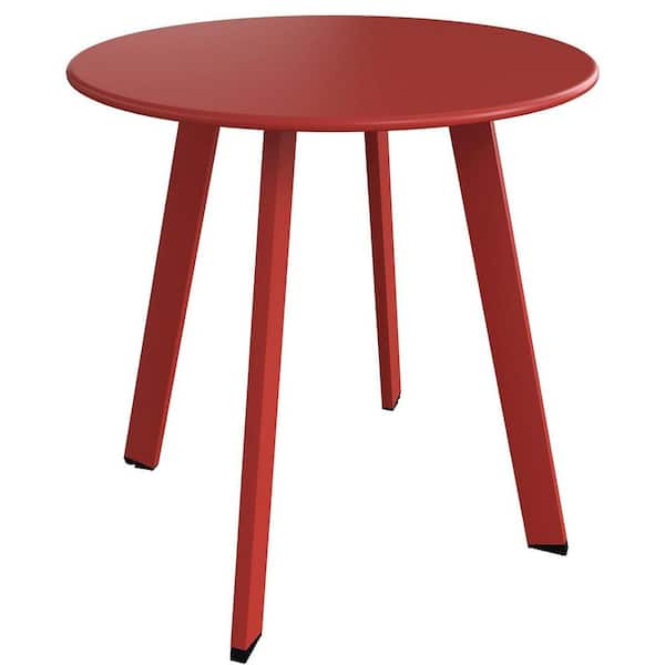 17.75 in. Round Steel Patio Coffee Table, End Side Table for Outdoor Indoor Balcony, Red