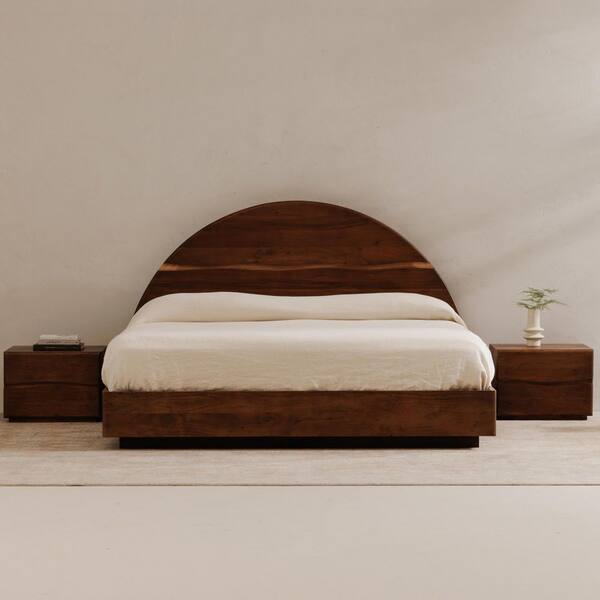 Wilder Brown Solid Acacia Frame Queen Platform Bed with Live Edge Detail and Slat Support