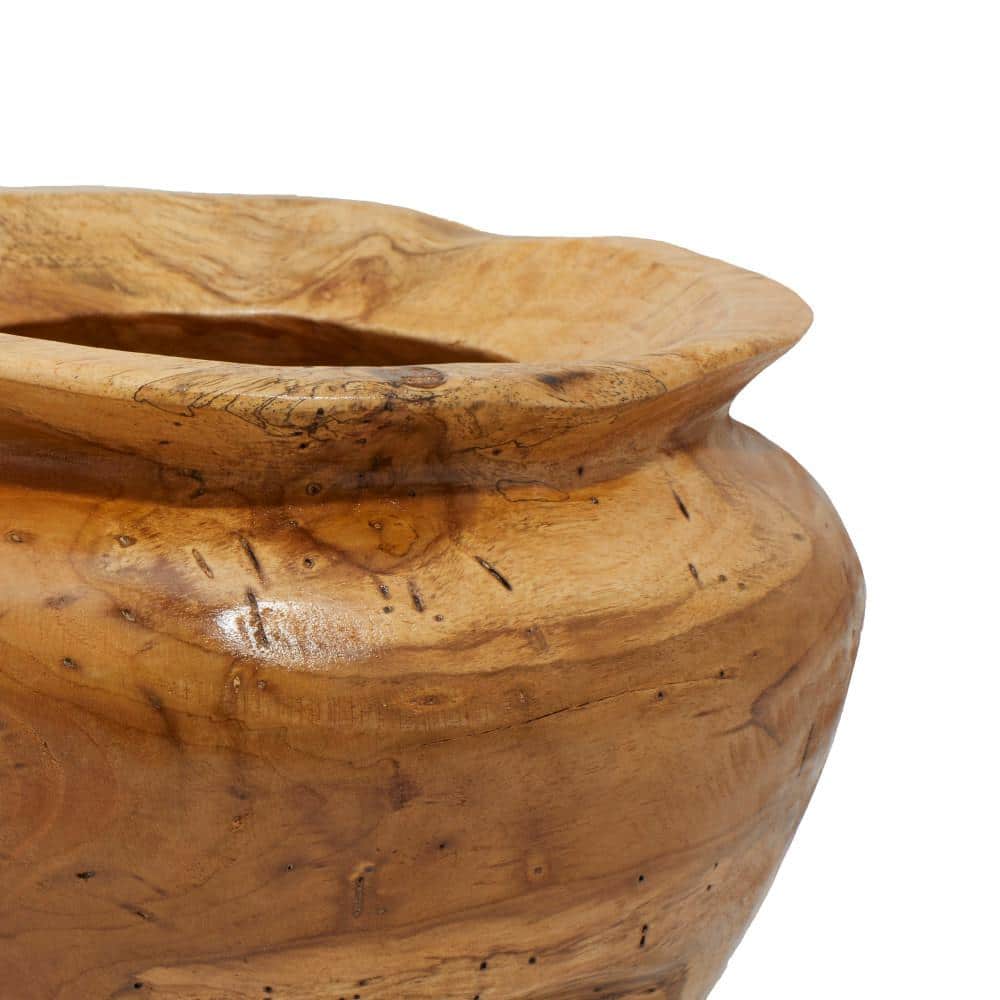 Handcrafted Teak Urn-Shaped Decorative Bowl with Unrefined Edge
