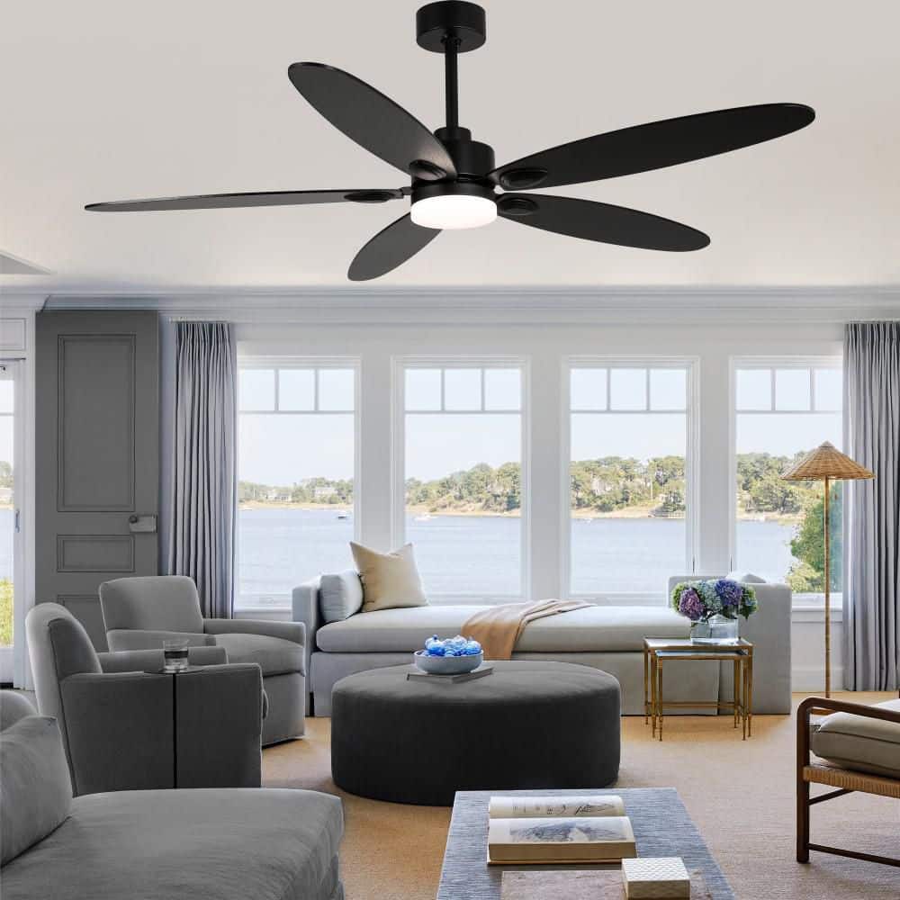 Novella 60 in. Indoor Matte Black Scandi Petal Large Ceiling Fan with LED Light, 6-Speed Dimmable Ceiling Fan w/Remote price history on PriceWatchPro