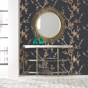 Cynthia Rowley Bird Watching Black & Gold Peel and Stick Wallpaper (Covers 60 sq. ft.)