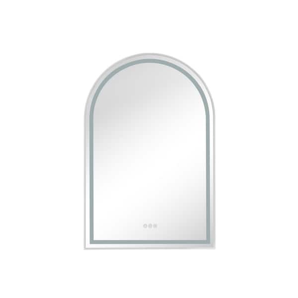Aoibox 26 in. W x 39 in. H Framed Wall Mount Bathroom Vanity Mirror Arched Chrome, LED Light, Anti-Fog, Touch Sensor