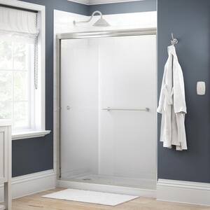 Lyndall 60 in. x 70 in. Semi-Frameless Traditional Sliding Shower Door in Nickel with Droplet Glass