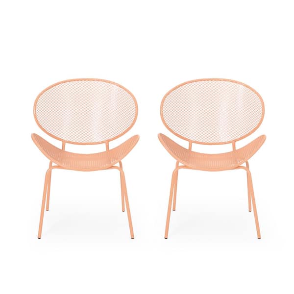 Elloree Matte Orange Metal Outdoor Patio Dining Chair (2-Pack)