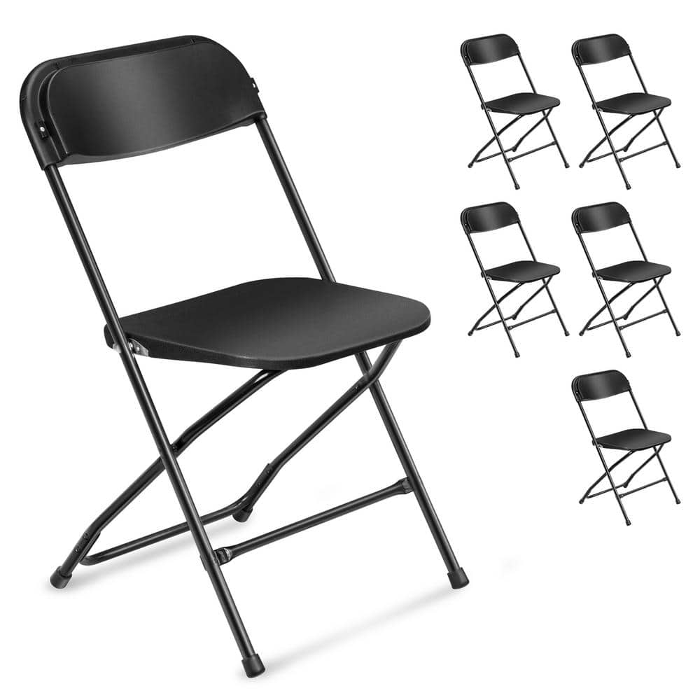 Black Metal Frame Plastic Folding Utility Chairs, Set of 6
