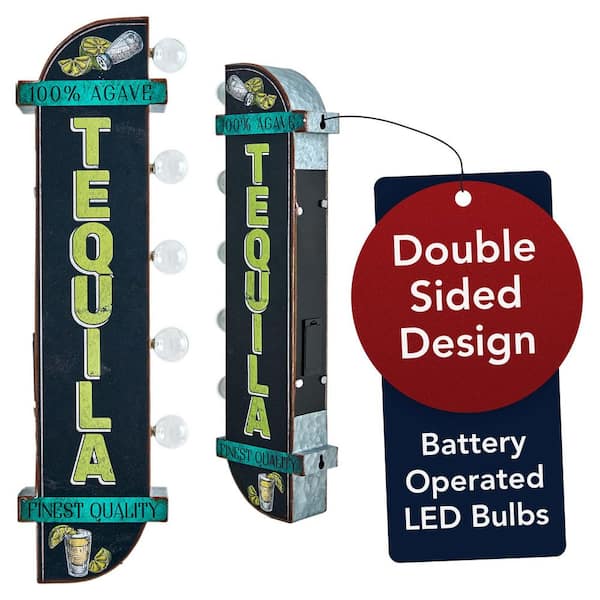 Vintage Metal LED Marquee Sign 100% Agave Tequila Finest Quality Sign 25 in. x 6.75 in. x 3 in.