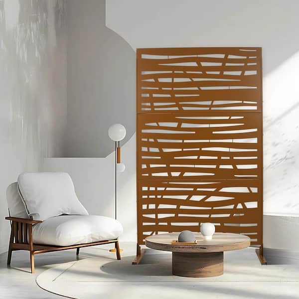 6.3 ft. H x 4 ft. W Brown Metal Outdoor Privacy Fence Decorative Screen Panel Freestanding Garden Fence Panels