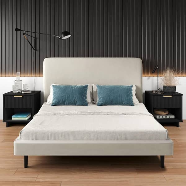 Manhattan Comfort Granville Black 1-Drawer 18.11 in. W Modern Nightstand (Set of 2)