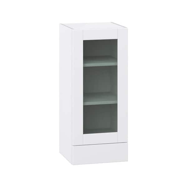J COLLECTION 15 in. W x 14 in. D x 35 in. H Assembled Glass Door Wall Kitchen Cabinet in Bright White with 2-Drawers