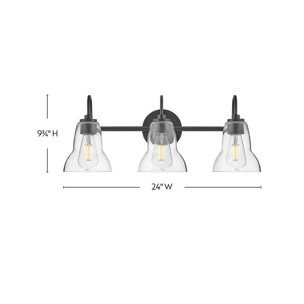 Vera Black 3-Light Vanity with Clear Glass Shades