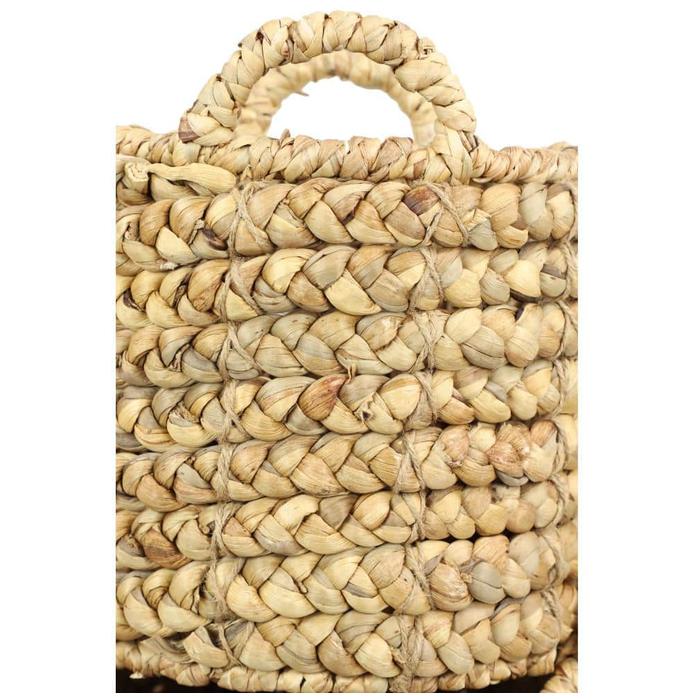 Beige Seagrass Round Storage Basket with Hard Handles