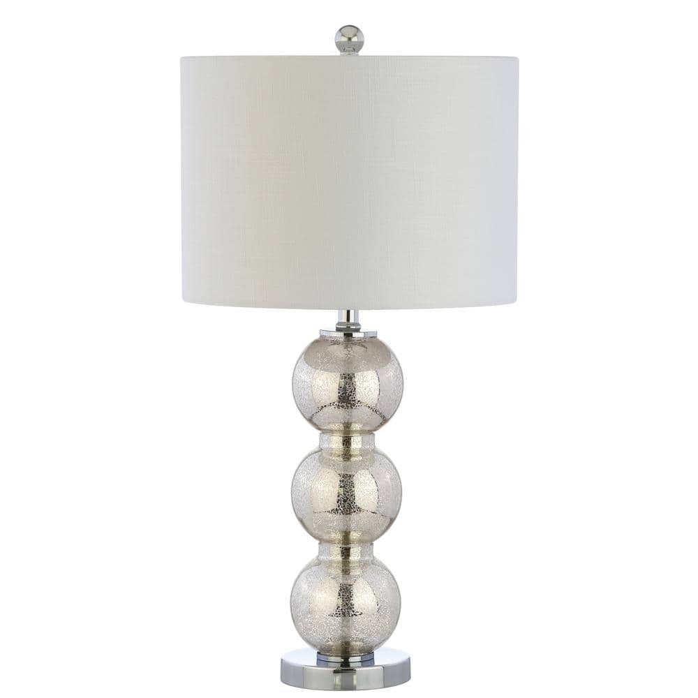 Mercury Silver Glass Triple-Sphere Table Lamp Set with Linen Shade