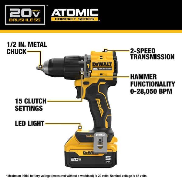 ATOMIC 20V Lithium-Ion Cordless 1/2 in. Hammer Drill Kit with 5.0 Ah Battery and Charger