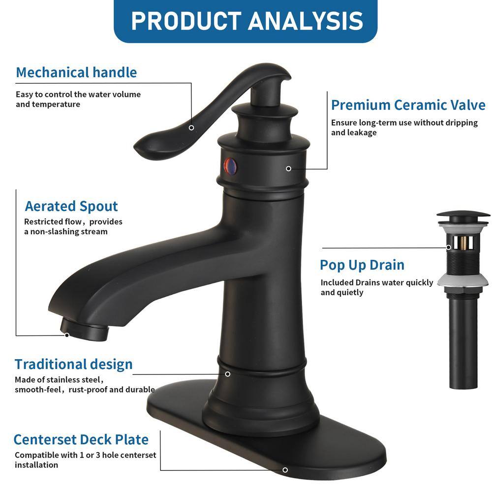 Matte Black Single Handle Bathroom Faucet with Pop-Up Drain