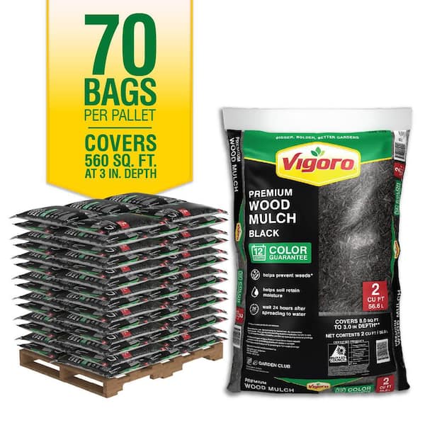 2 cu. ft. Premium Black Wood Shredded Bagged Mulch (Pallet of 70 Bags)