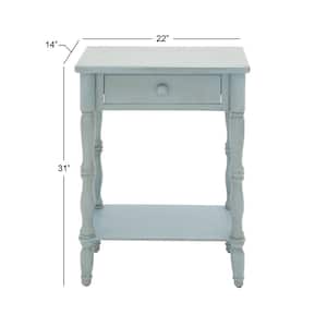 14 in. Blue 1 Drawer and 1 Shelf Extra Large Rectangle Wood End Accent Table