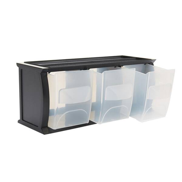 Mind Reader 3-Plastic Bin Holder, Versatile Stackable Plastic Organizing Bins, Kitchen, Bathroom, Home, Office, Storage Room, Black