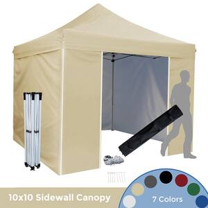 10 ft. x 10 ft. Beige Commercial Pop Up Canopy Tent Waterproof & UV Protection,