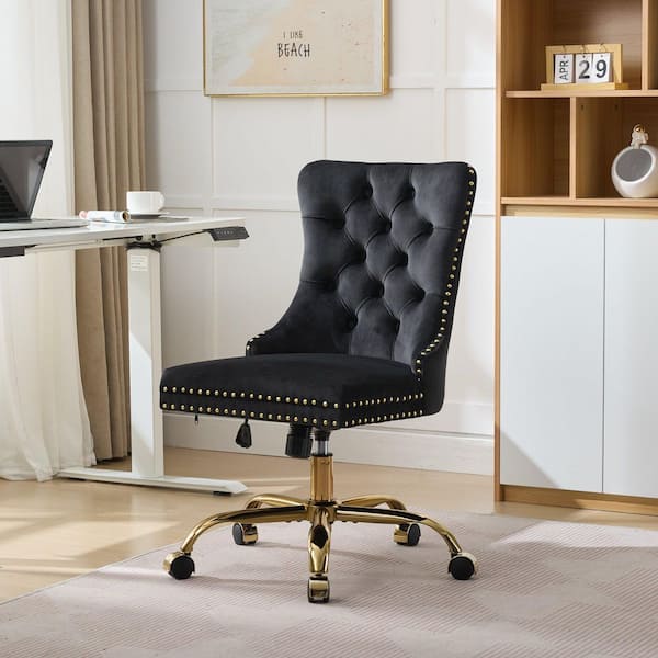 Velvet Upholstered Ergonomic Office Chair in Black without Arms ...