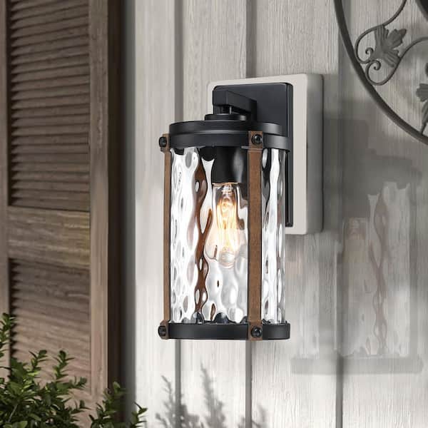 Martin 1-Light Matte Black and Barnwood accents Outdoor Wall Lantern Sconce