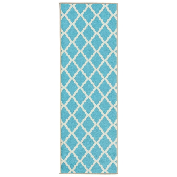 Ottomanson Glamour Collection Non-Slip Rubberback Moroccan Trellis Design 2x6 Indoor Runner Rug, 2 ft. 2 in. x 6 ft., Blue