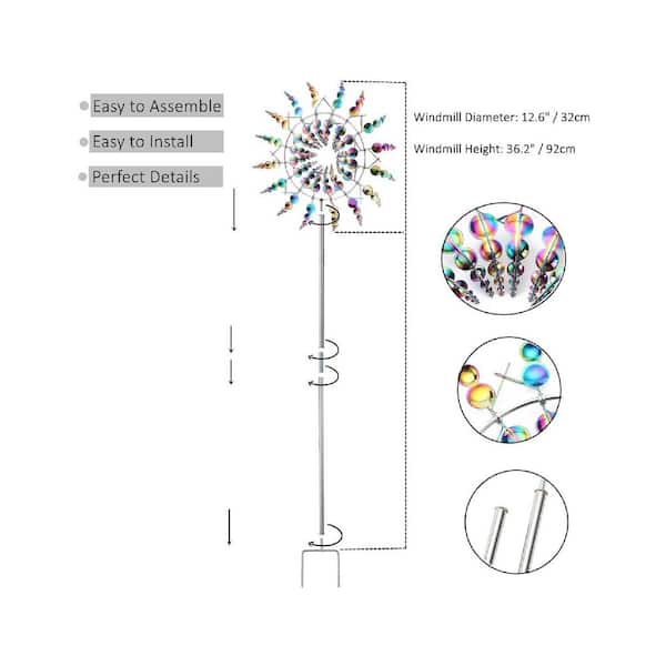 36 in. H Multi-Colored Metal 3D Wind Spinner Outdoor for Yard