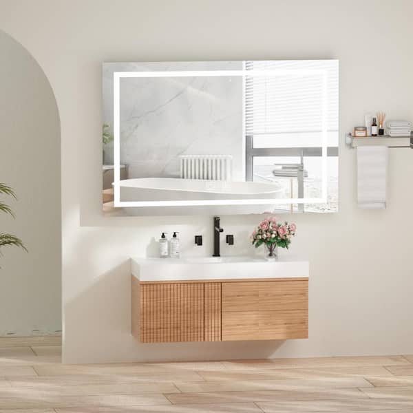 36 in. W x 28 in. H Large Rectangular Frameless Anti-Fog Touch Sensor LED Wall Mount Bathroom Vanity Mirror in Silver