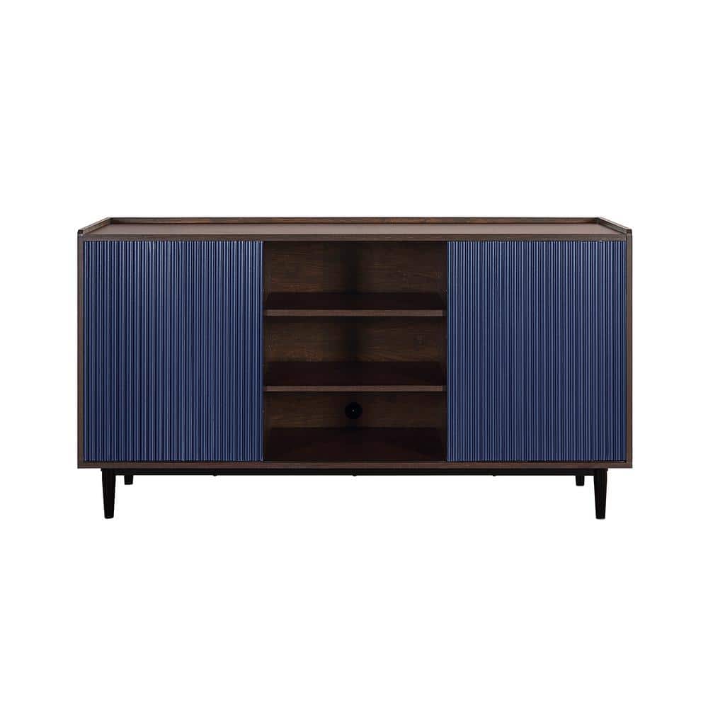 Duane 59" Dark Brown and Navy Blue Ribbed Sideboard