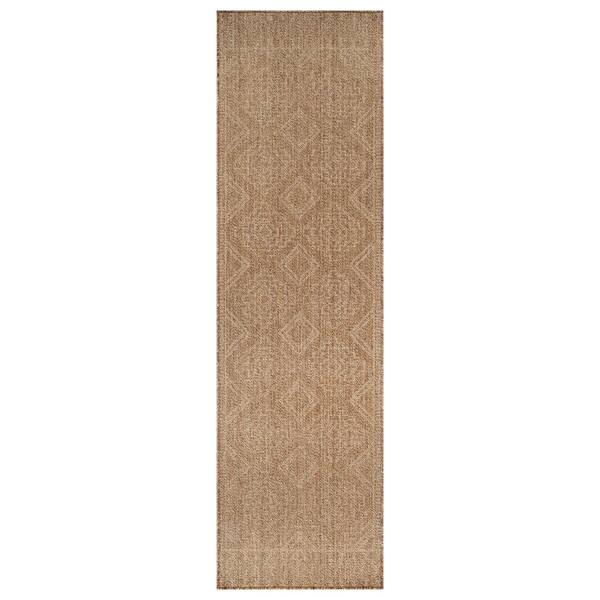 Geometric Border Sand/Natural Easy-Care Jute-Style Indoor/Outdoor Flat Woven 2 ft. 3 in. x 6 ft. Sand Area Rug