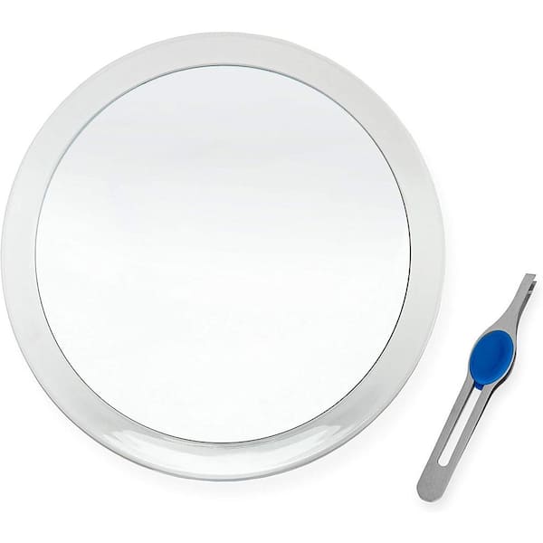 Large 8 in. Suction Cup 10X Magnifying Mirror and Tweezers with Rubber Grips