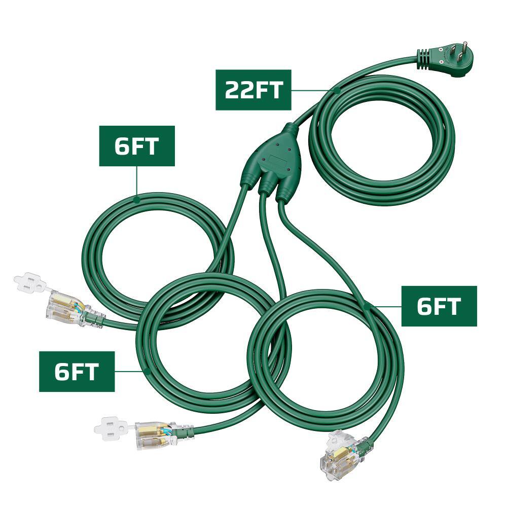 50FT (22+6+6+6) 16/3 Outdoor Extension Cord with 360° Rotating Flat Plug Weatherproof Power Cord for Holiday Lights price history on PriceWatchPro