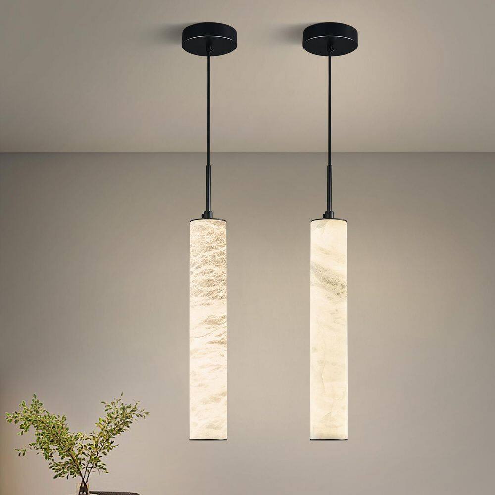 Home Light 10-Watt 1 Light Modern Black Integrated LED Light Fixtures Pendant Light With Natural Alabaster Shade, 2Pack price history on PriceWatchPro
