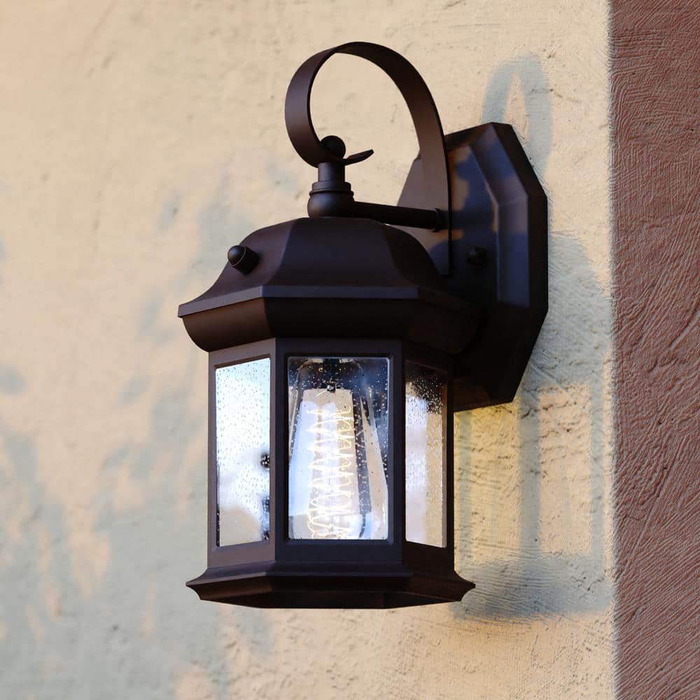 Wellington Black Aluminum 6 in. 1-Light Dusk to Dawn Medium Bronze Outdoor 
